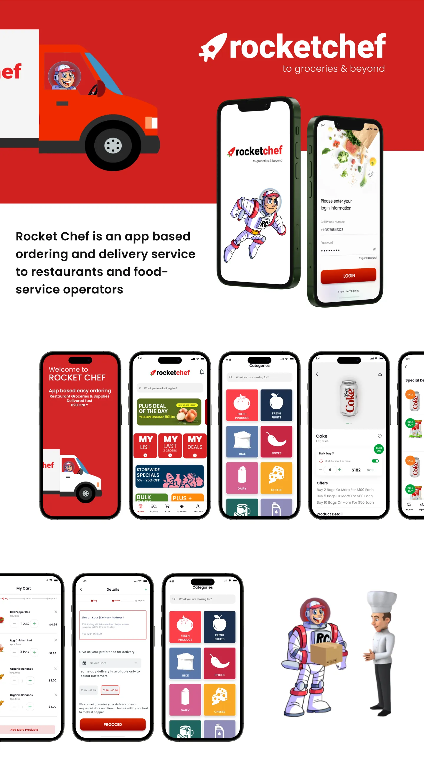 Final UI screens designed by Youiocean for rocketchef